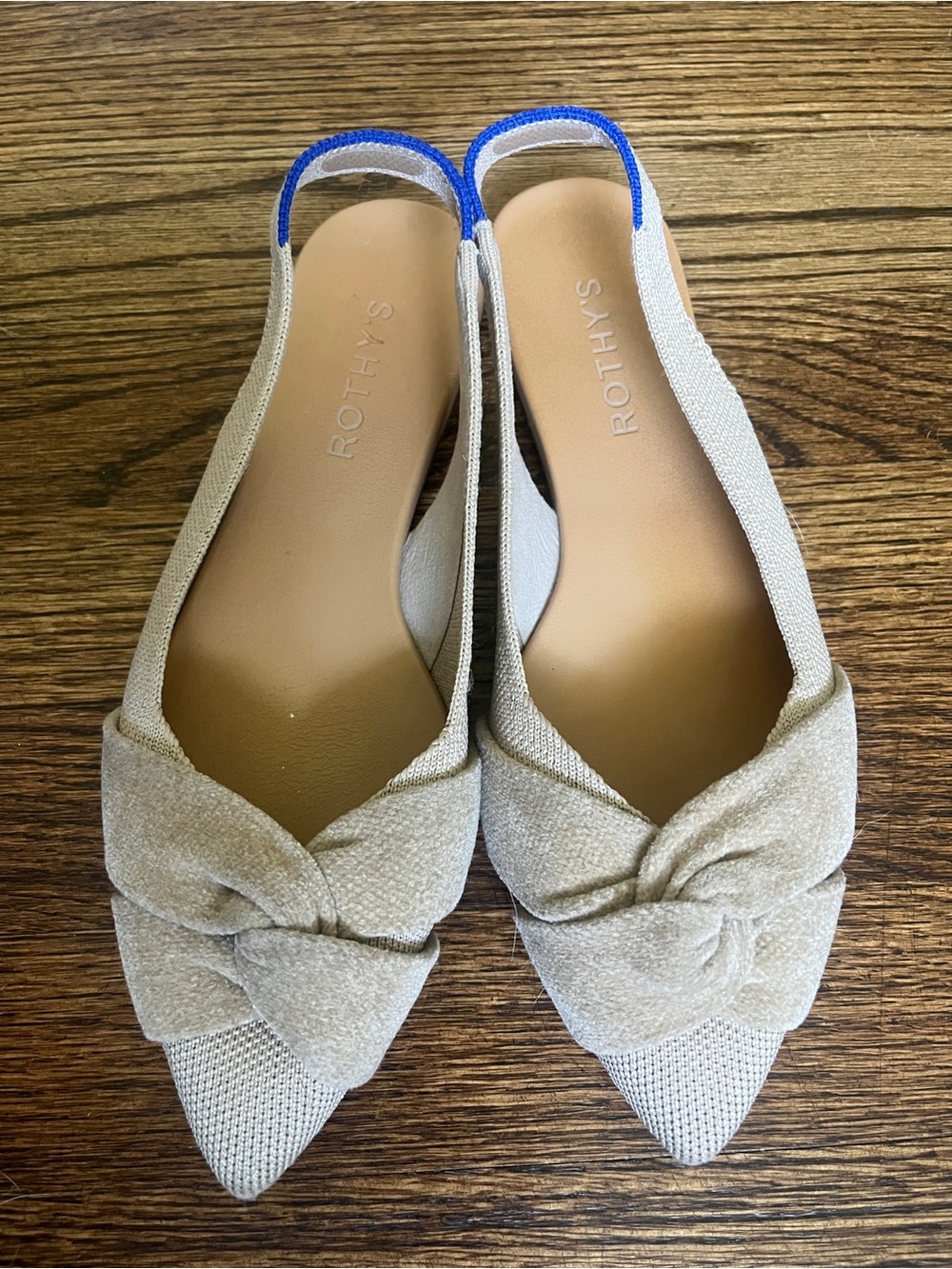 Rothy's Beige Knotted Slingback Flats with Blue Trim - Picture 3 of 4